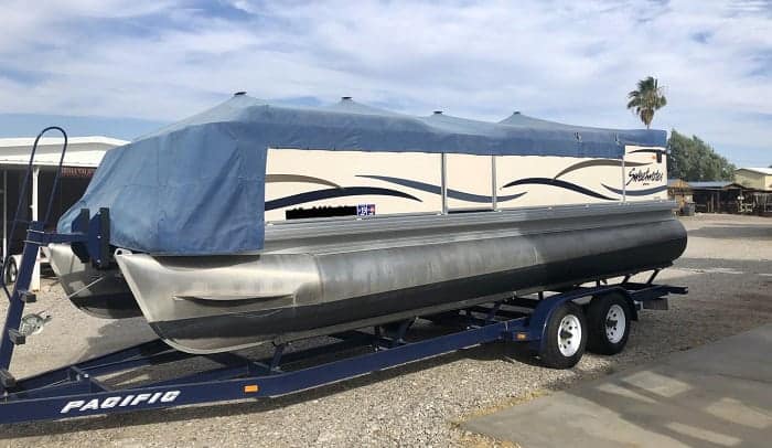 Length:21'-24' Beam Width: up to 102, Gray Tuszom 100% Waterproof Pontoon Boat Cover 800D Marine Grade Polyester Pontoon Cover with Windproof Adjustable 16 Tire-Down Straps 